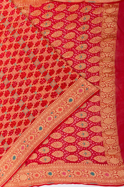 Banarasi Georgette Bandhani Brocade Red Saree