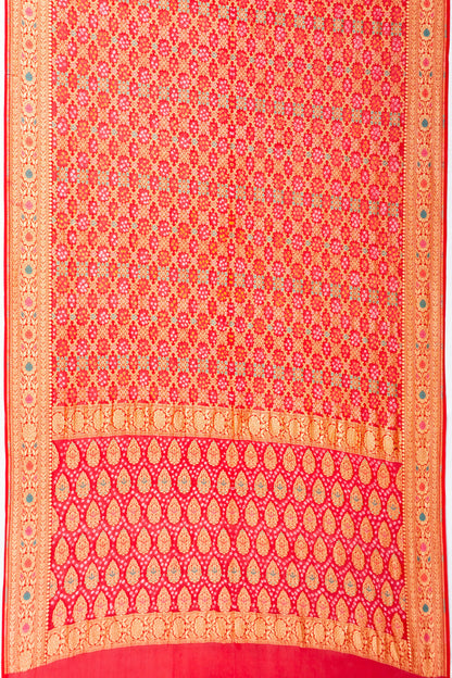 Banarasi Georgette Bandhani Brocade Red Saree