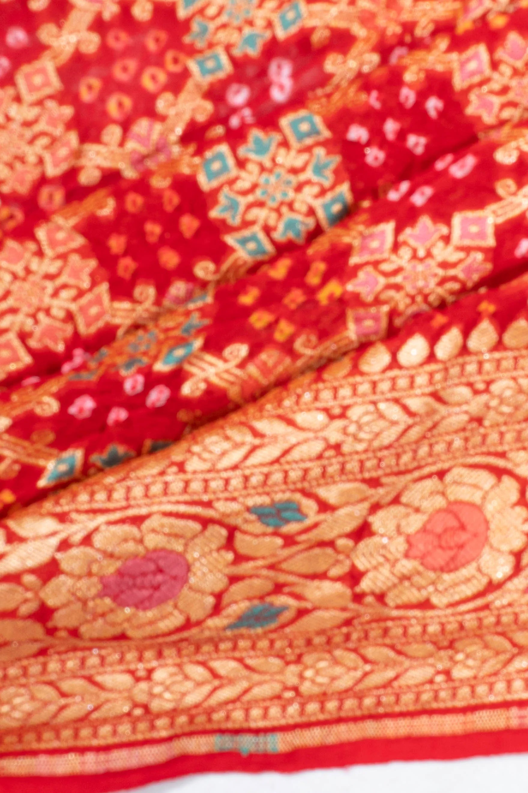 Banarasi Georgette Bandhani Brocade Red Saree