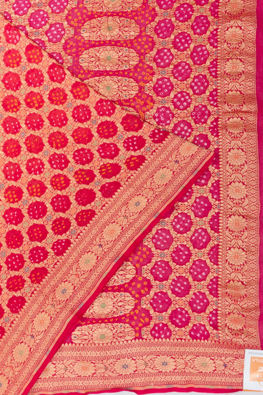 Banarasi Georgette Bandhani Brocade Rani Pink Saree