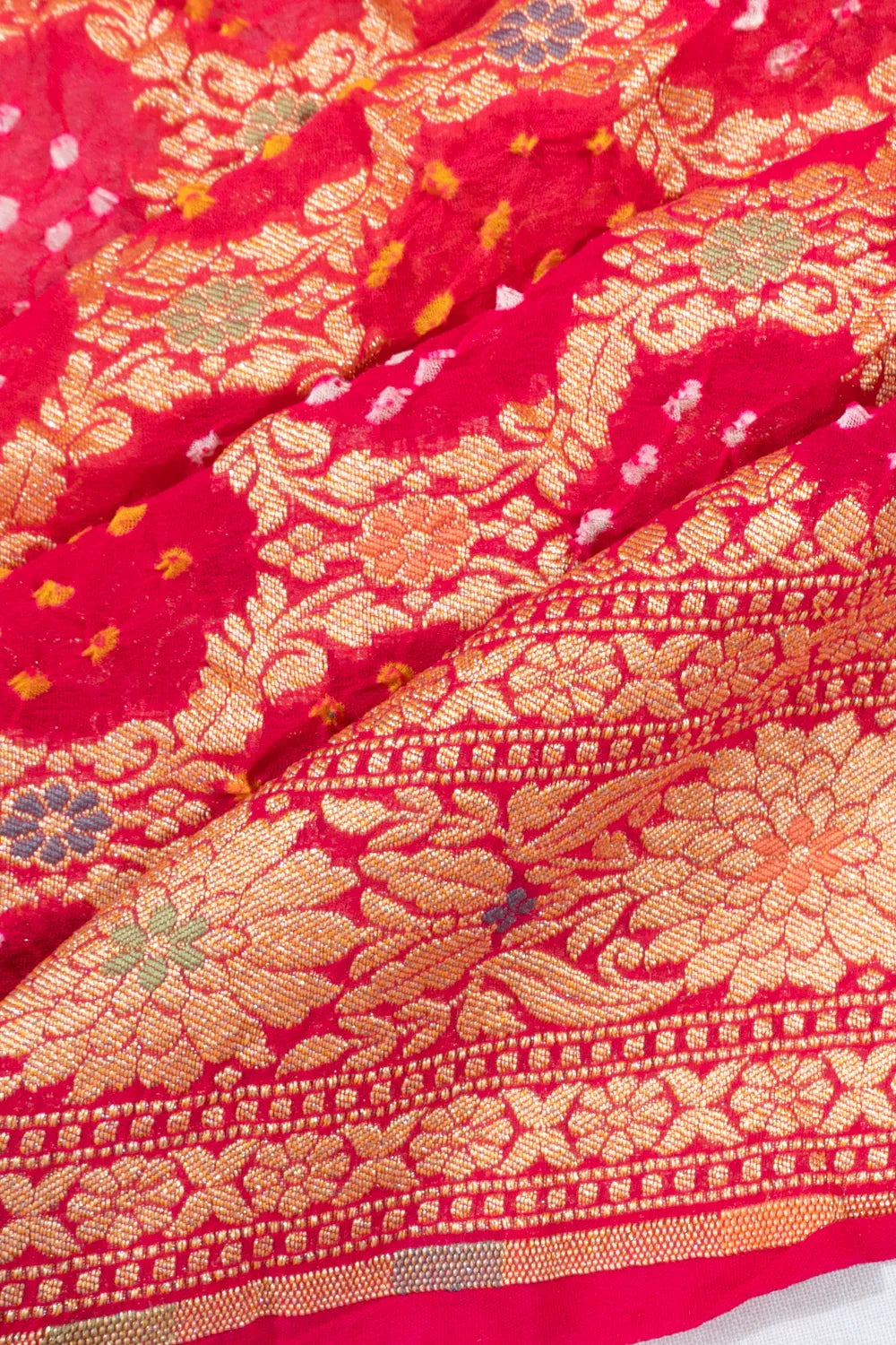 Banarasi Georgette Bandhani Brocade Rani Pink Saree