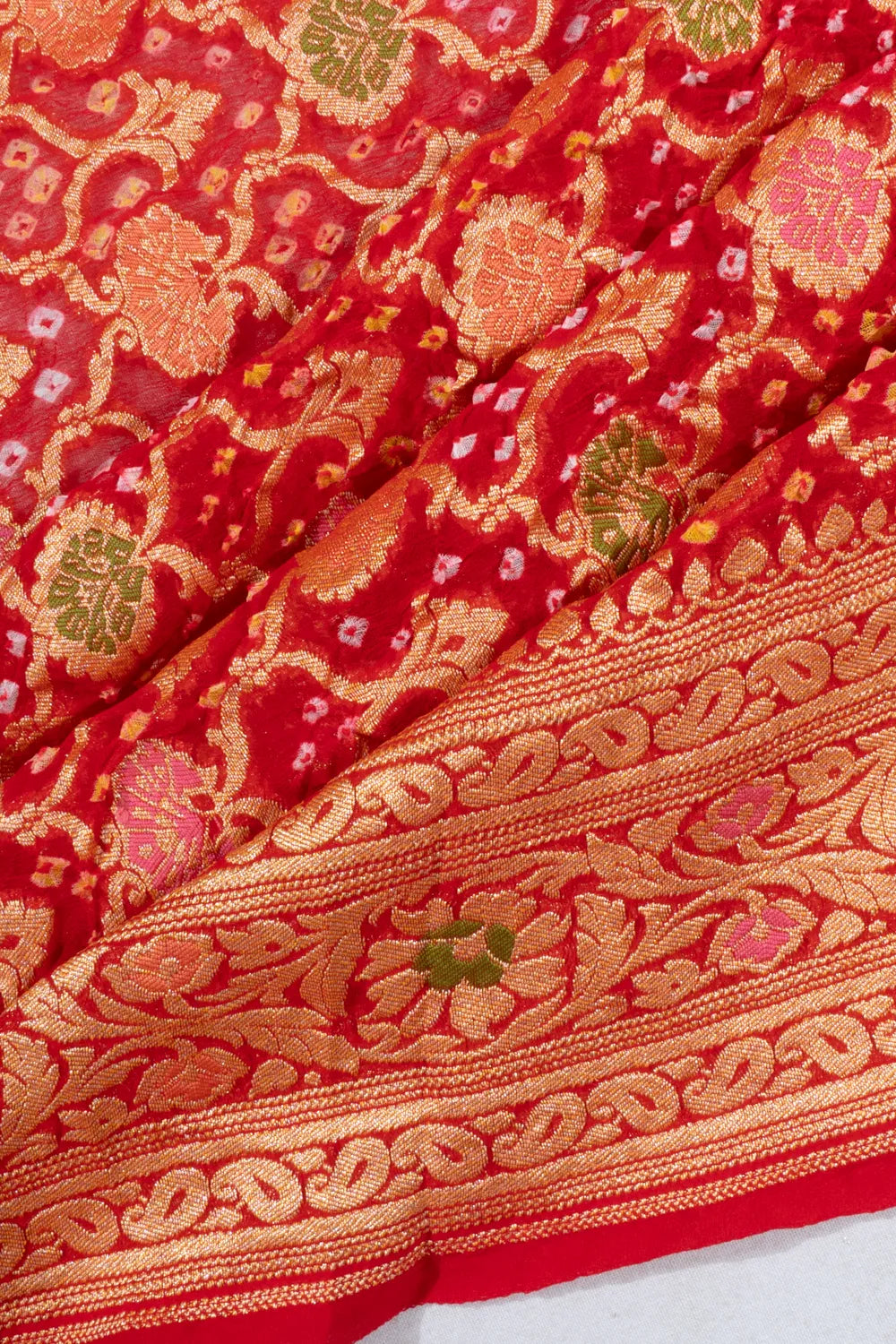 Banarasi Georgette Bandhani Brocade Red Saree