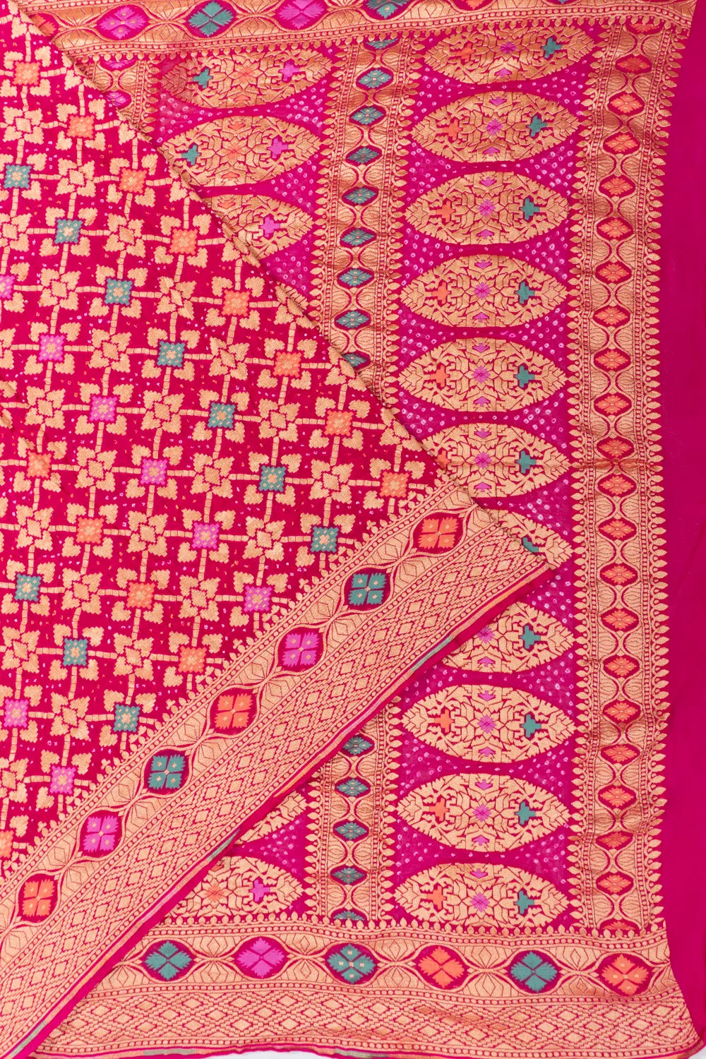 Banarasi Georgette Bandhani Brocade Rani Pink Saree