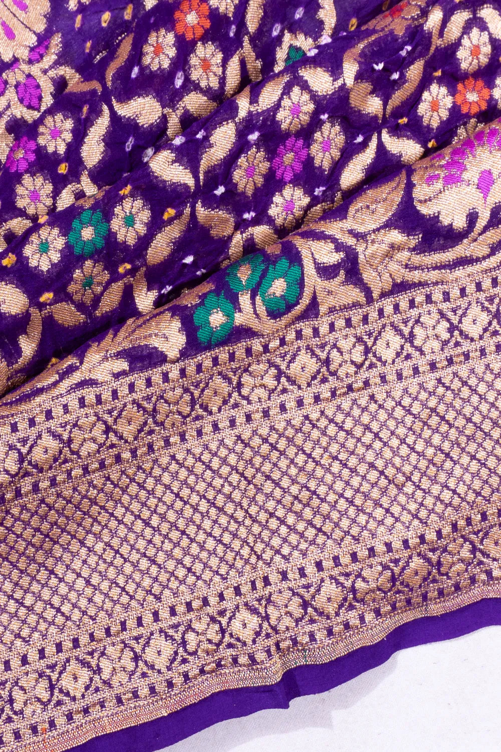 Banarasi Georgette Bandhani Brocade Violet Saree