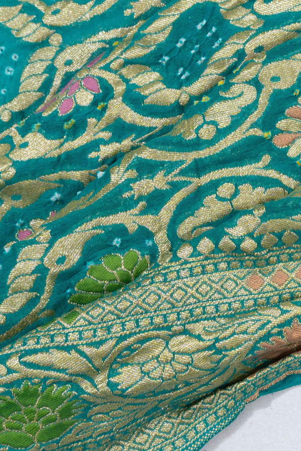 Banarasi Georgette Bandhani Teal Blue Saree