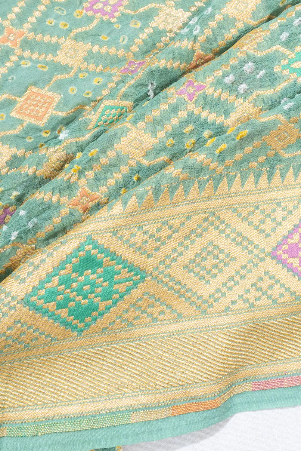 Banarasi Georgette Bandhani Pastel Green Saree