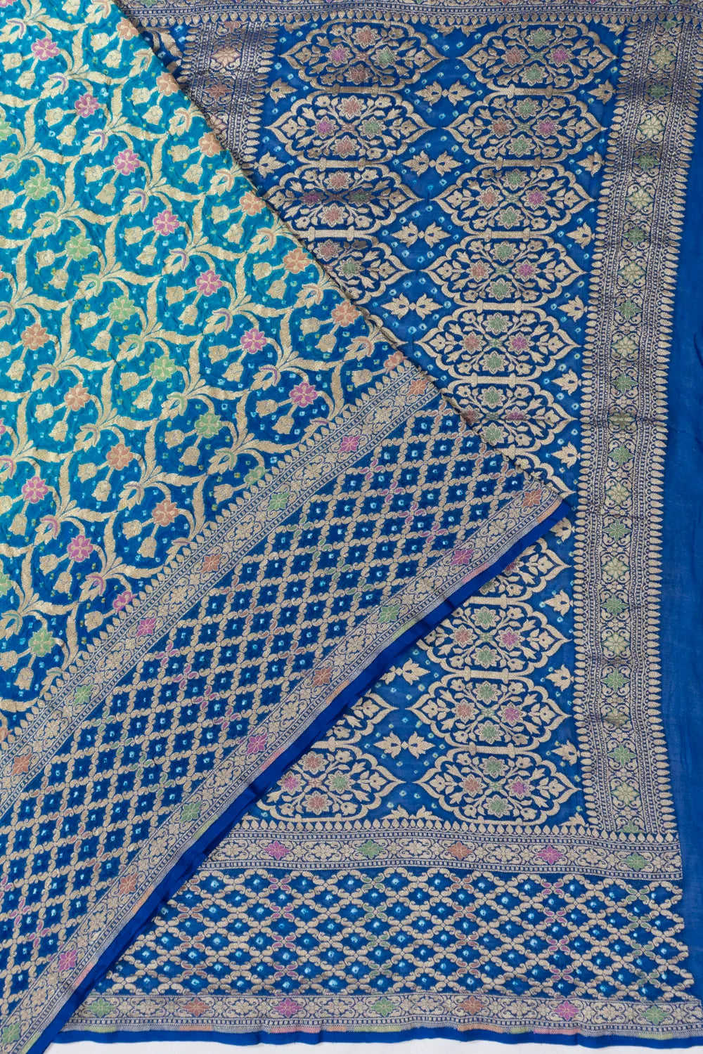 Banarasi Georgette Bandhani Dual Blue Saree