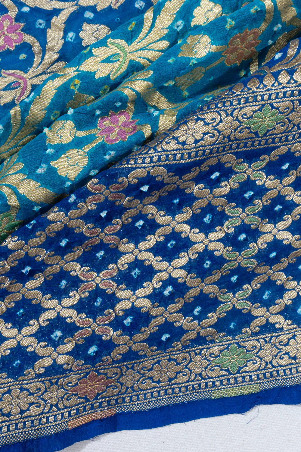 Banarasi Georgette Bandhani Dual Blue Saree