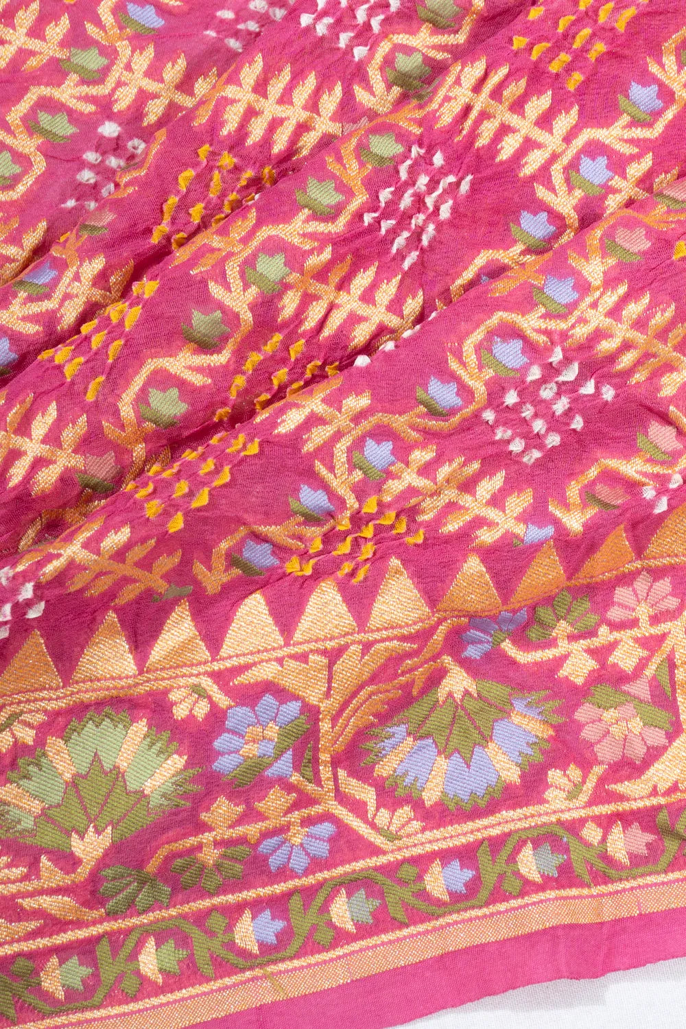 Banarasi Georgette Bandhani Brocade Pink Saree
