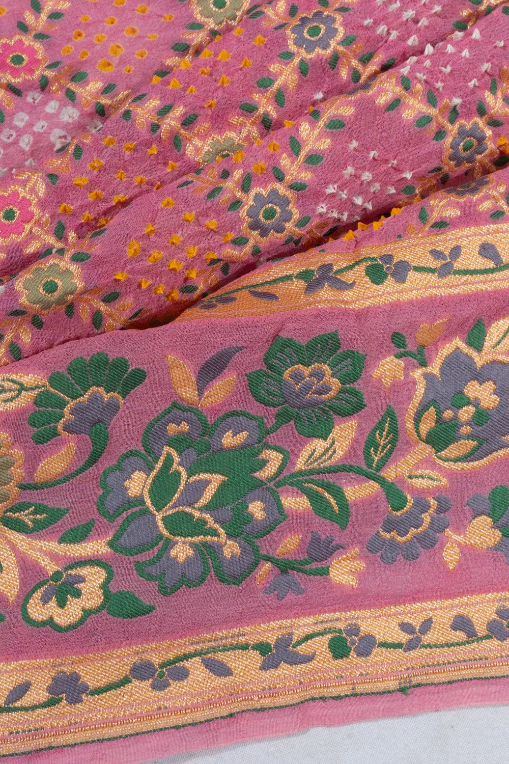 Banarasi Georgette Bandhani Brocade Pastel Pink Saree