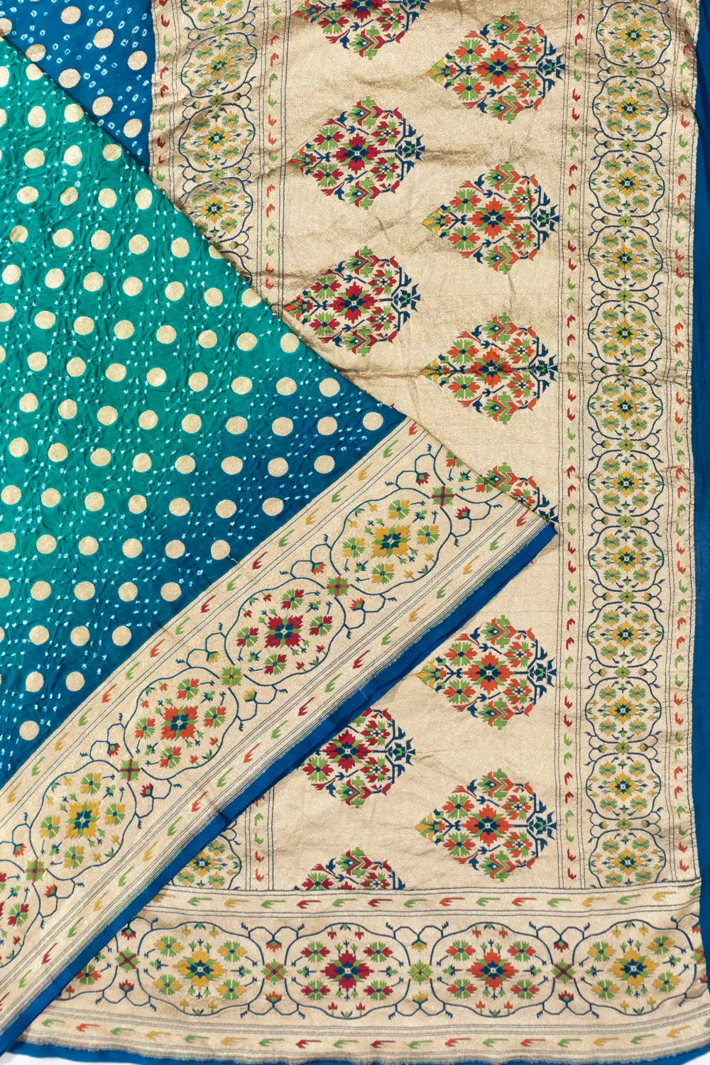 Banarasi Georgette Bandhani Green And Blue Saree