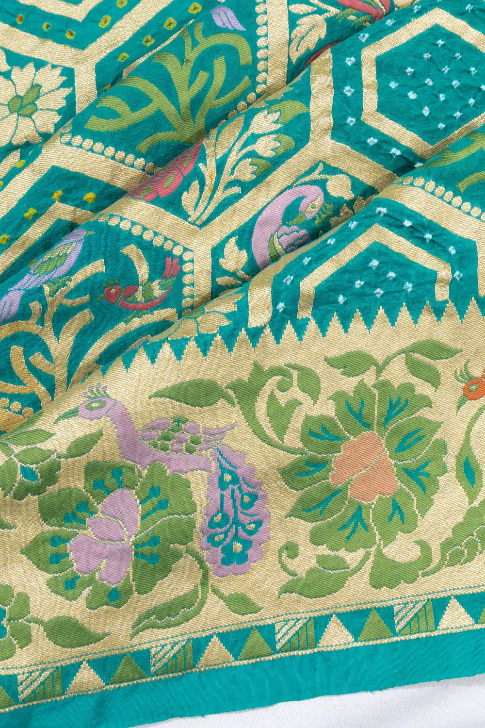 Banarasi Georgette Bandhani Green Saree