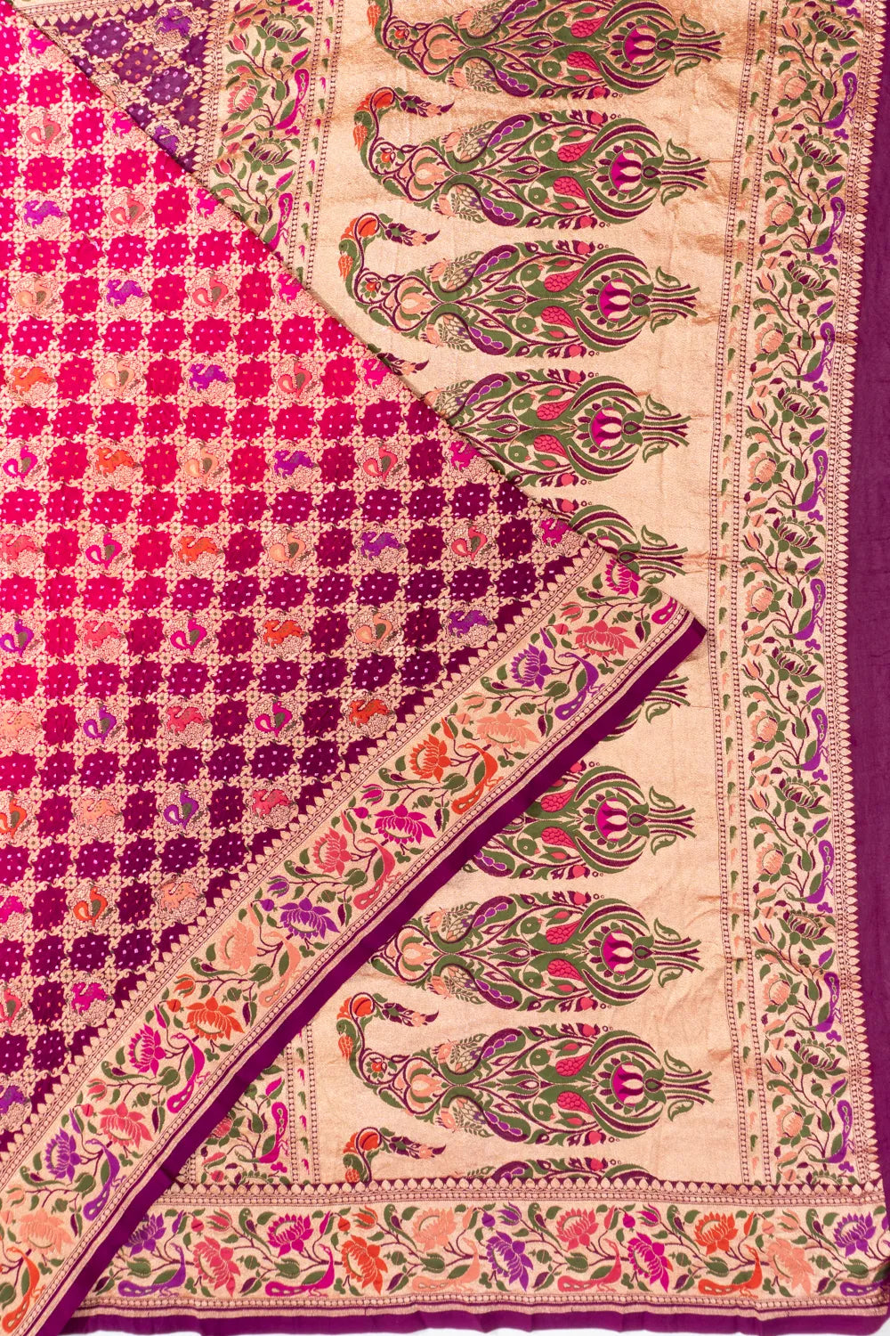 Banarasi Georgette Bandhani Pink And Purple Saree