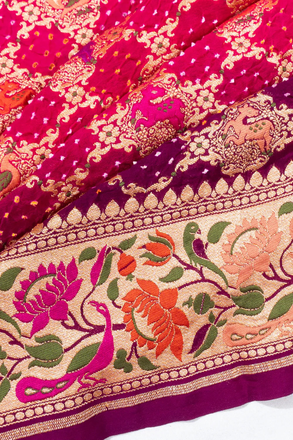 Banarasi Georgette Bandhani Pink And Purple Saree