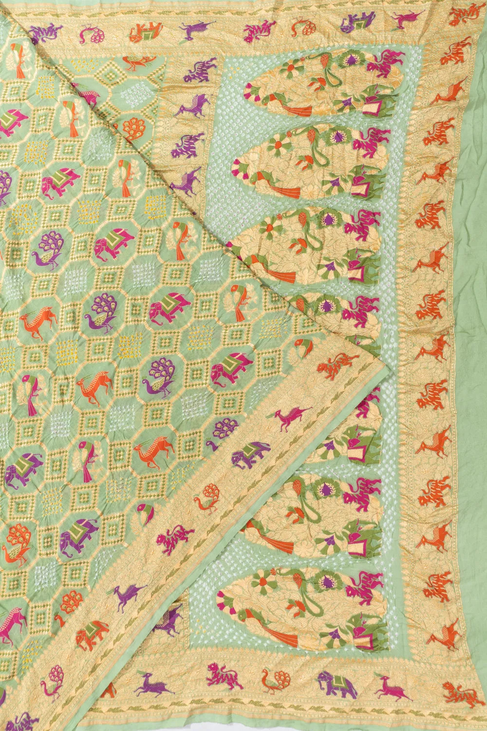 Banarasi Georgette Bandhani Pastel Green Saree