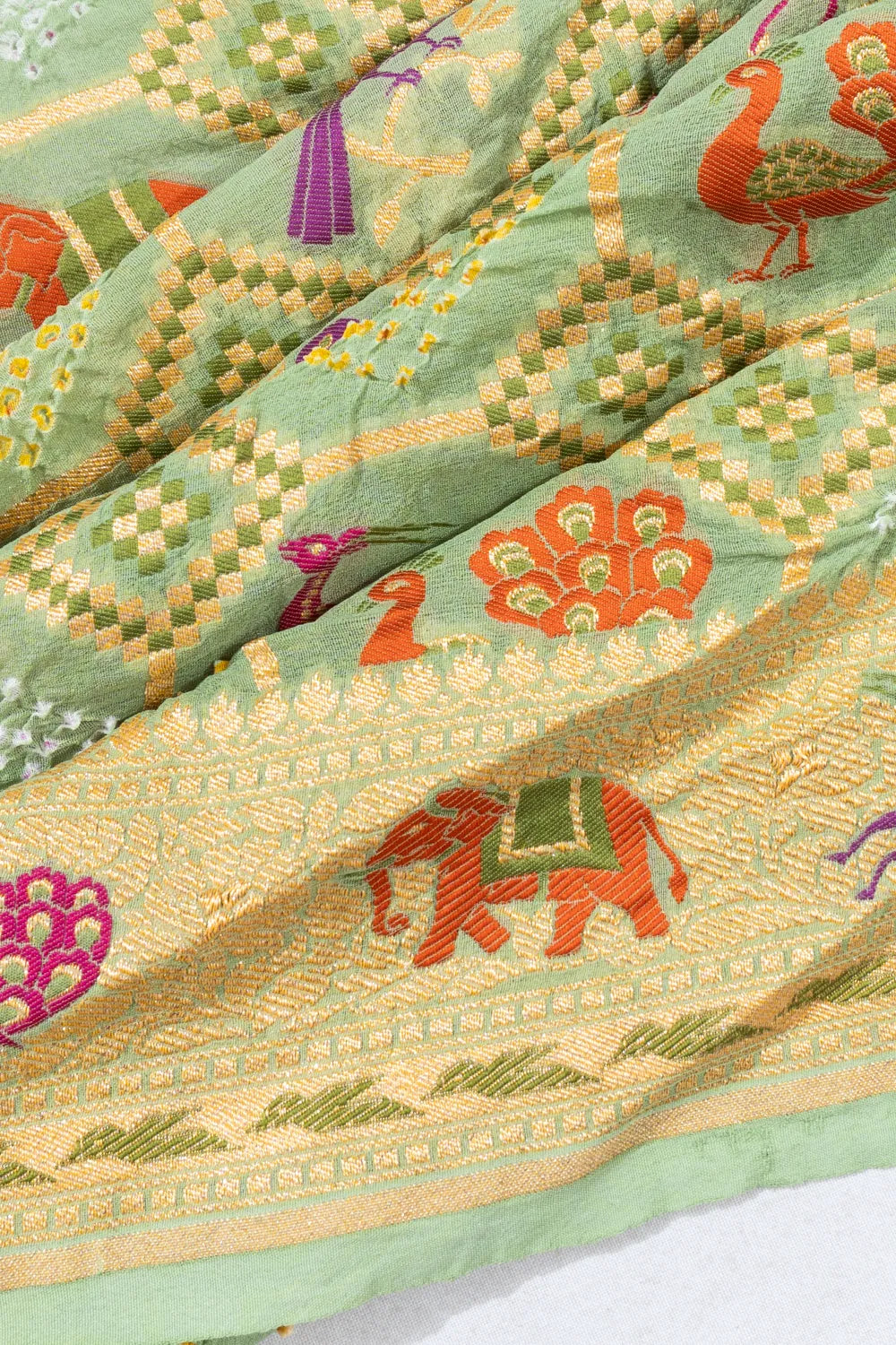 Banarasi Georgette Bandhani Pastel Green Saree