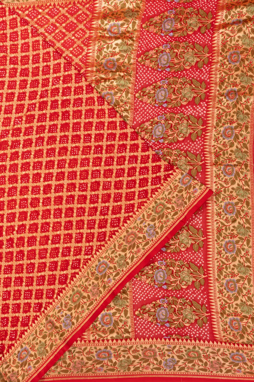 Banarasi Georgette Bandhani Brocade Red Saree