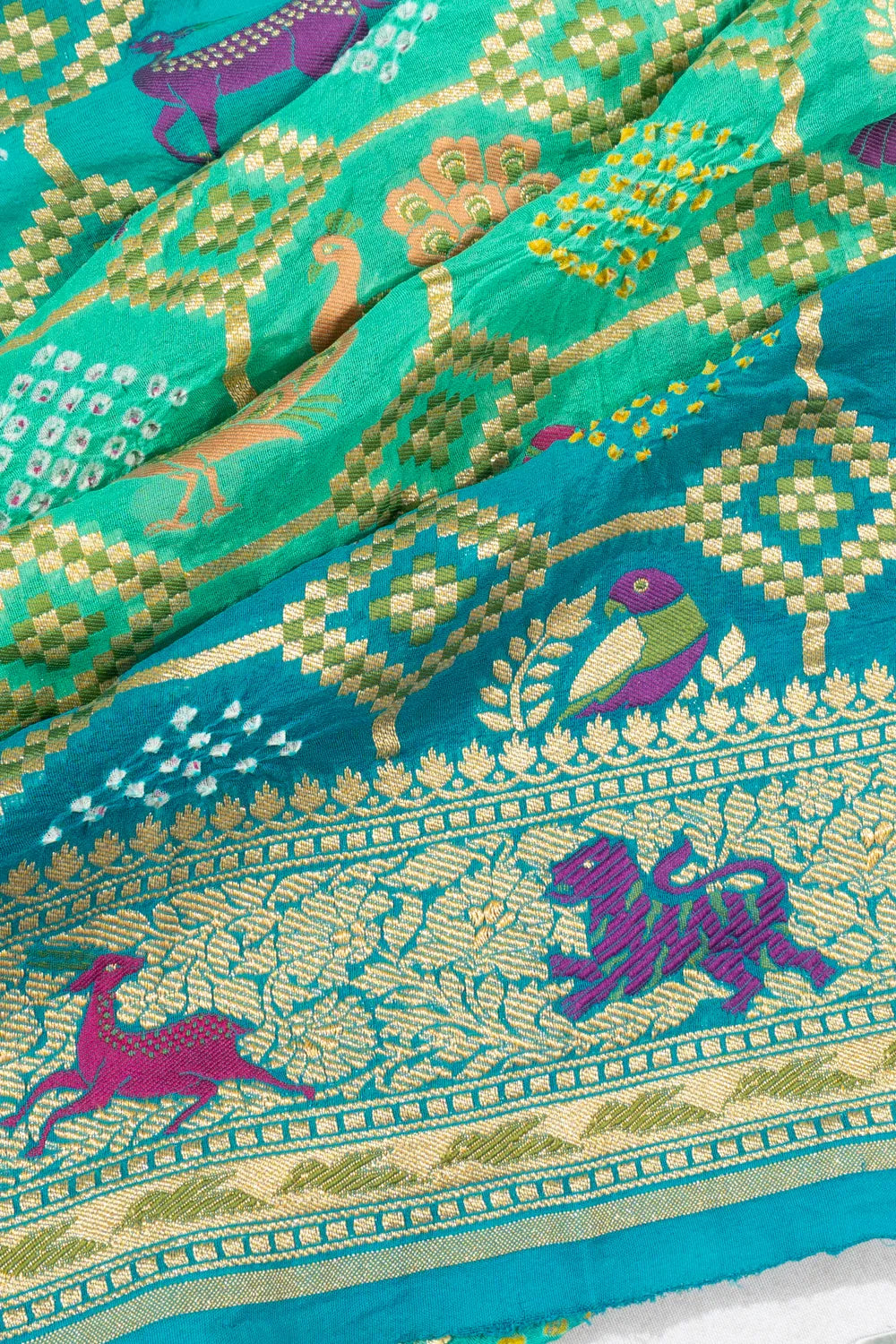 Banarasi Georgette Bandhani Sky Blue And Green Saree