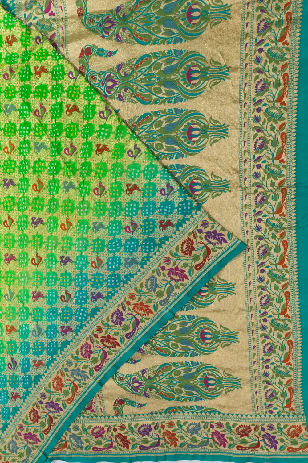Banarasi Georgette Bandhani Brocade Dual Tone Green Saree