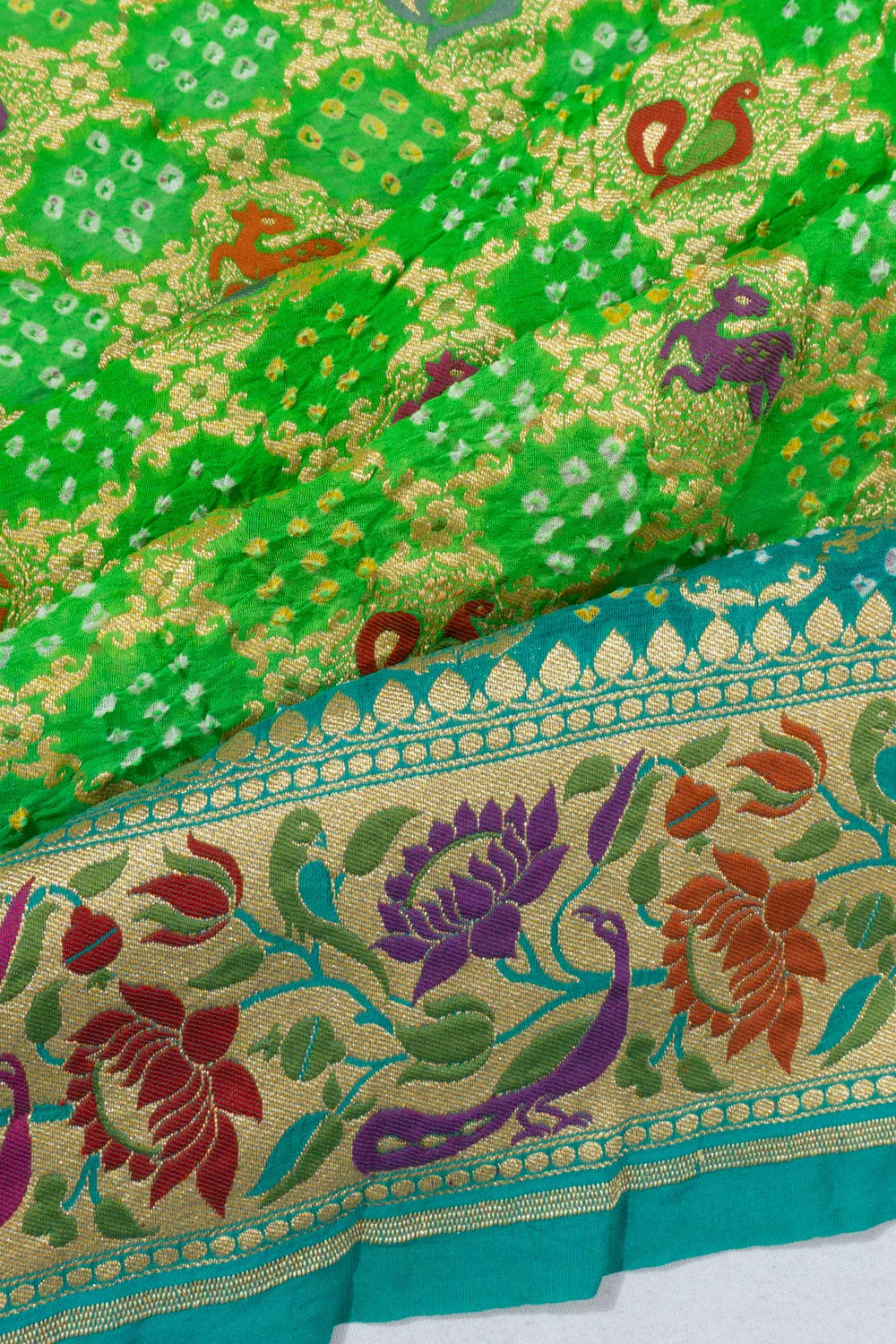 Banarasi Georgette Bandhani Brocade Dual Tone Green Saree