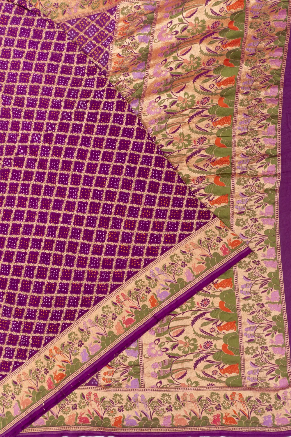 Banarasi Georgette Bandhani Brocade Purple Saree