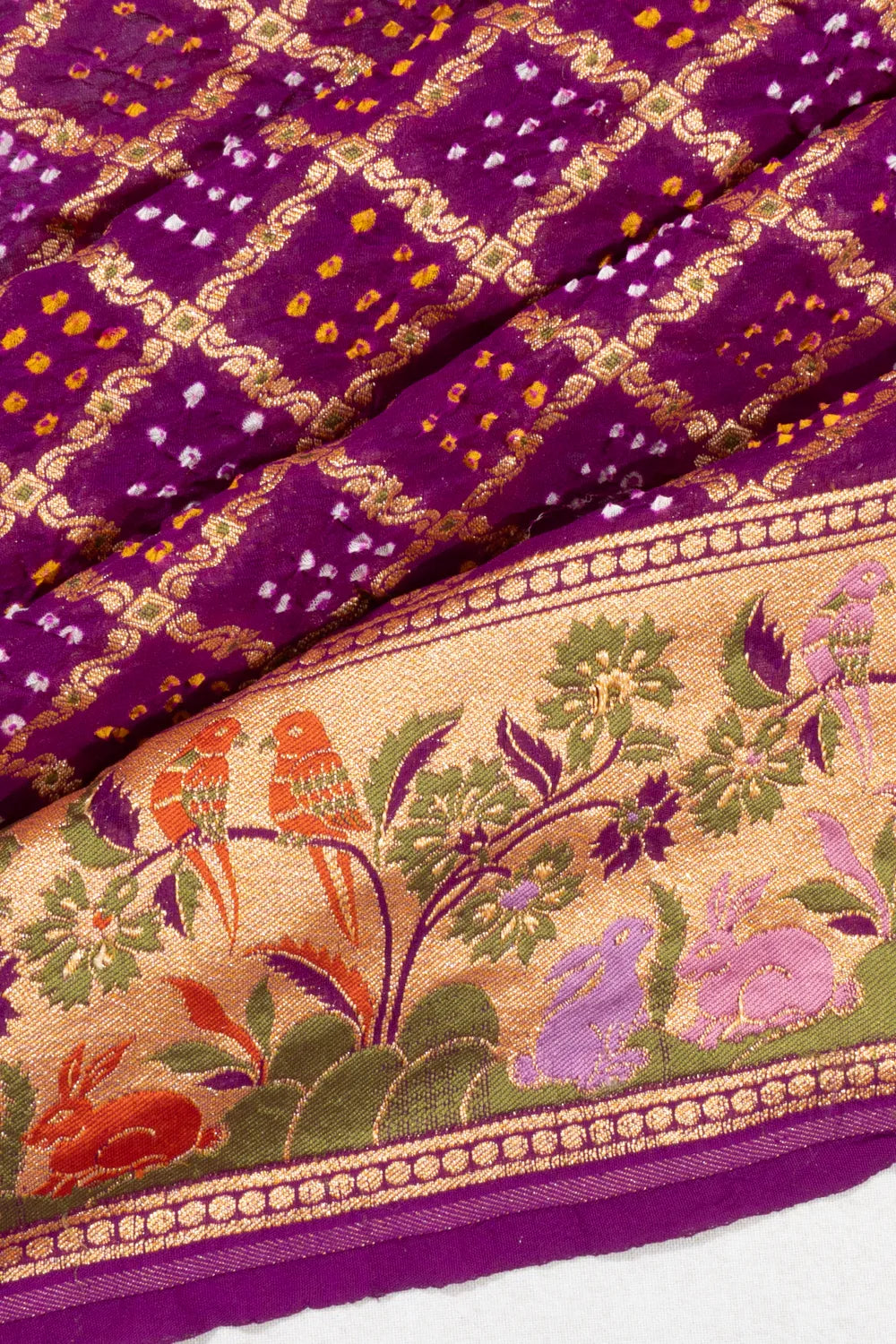 Banarasi Georgette Bandhani Brocade Purple Saree