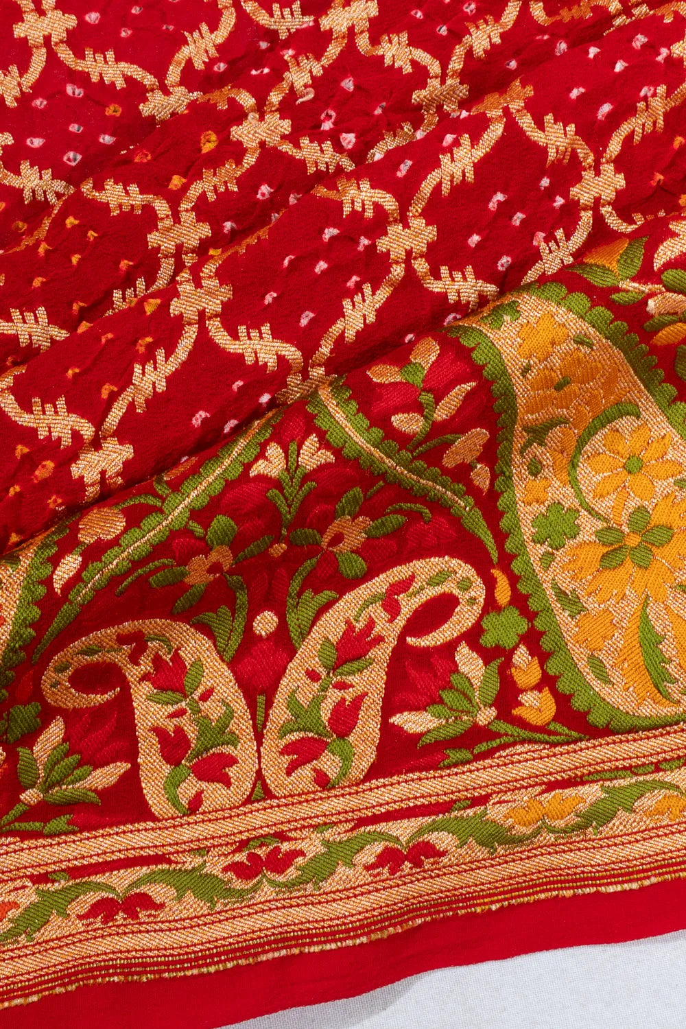Banarasi Georgette Bandhani Brocade Red Saree
