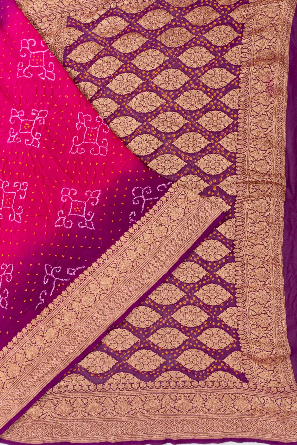 Banarasi Georgette Bandhani Dual Tone Pink And Purple Saree