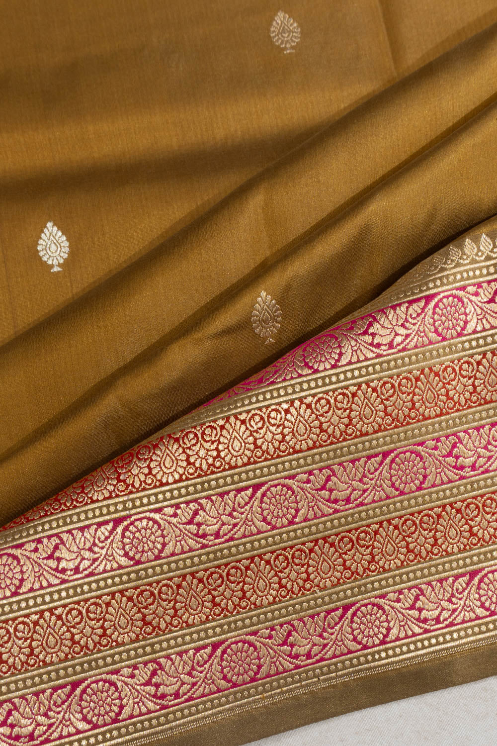 Banarasi Satin Butta Mehendi Green Saree