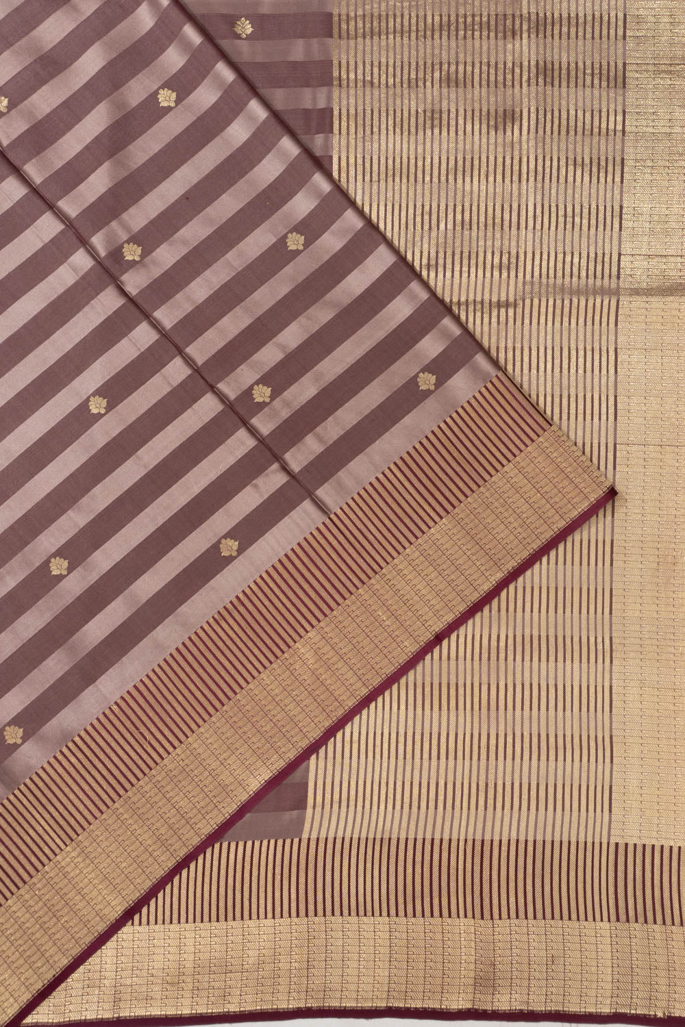 Banarasi Satin Butta Horizontal Lines Purple Saree