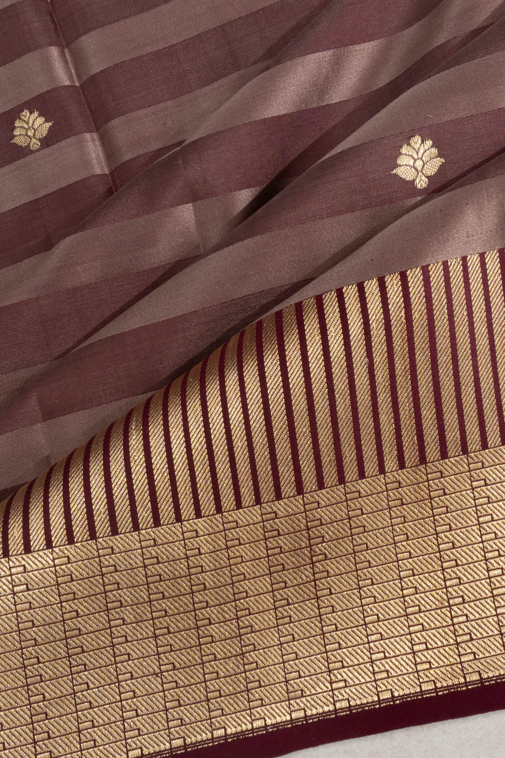 Banarasi Satin Butta Horizontal Lines Purple Saree