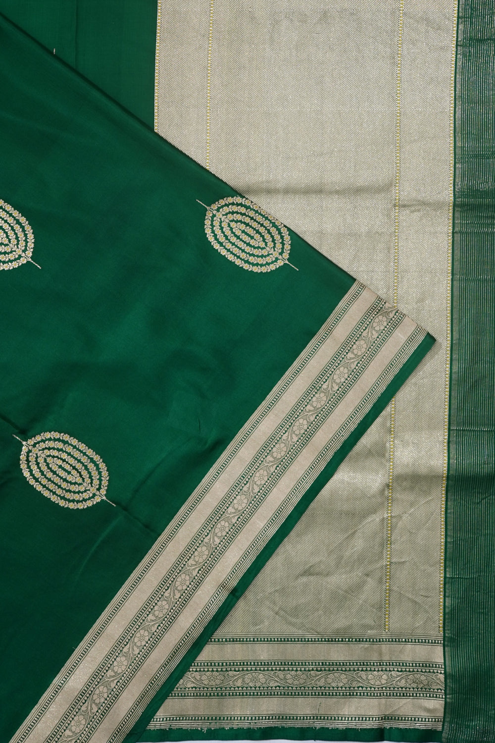 Banarasi Satin Butta Dark Green Saree