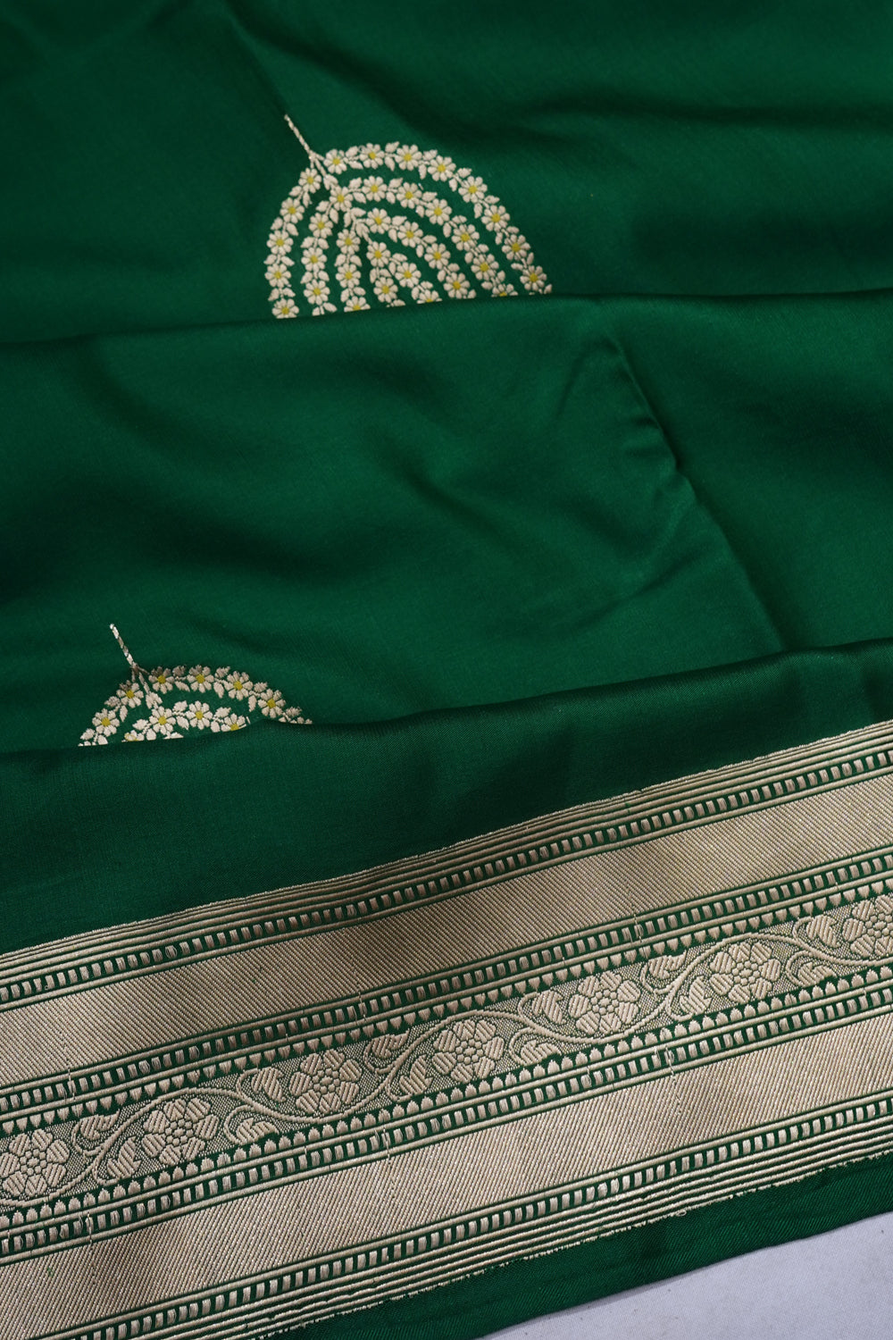 Banarasi Satin Butta Dark Green Saree