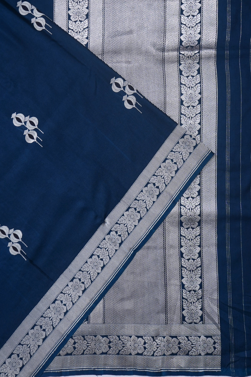 Banarasi Satin Butta Teal Blue Saree