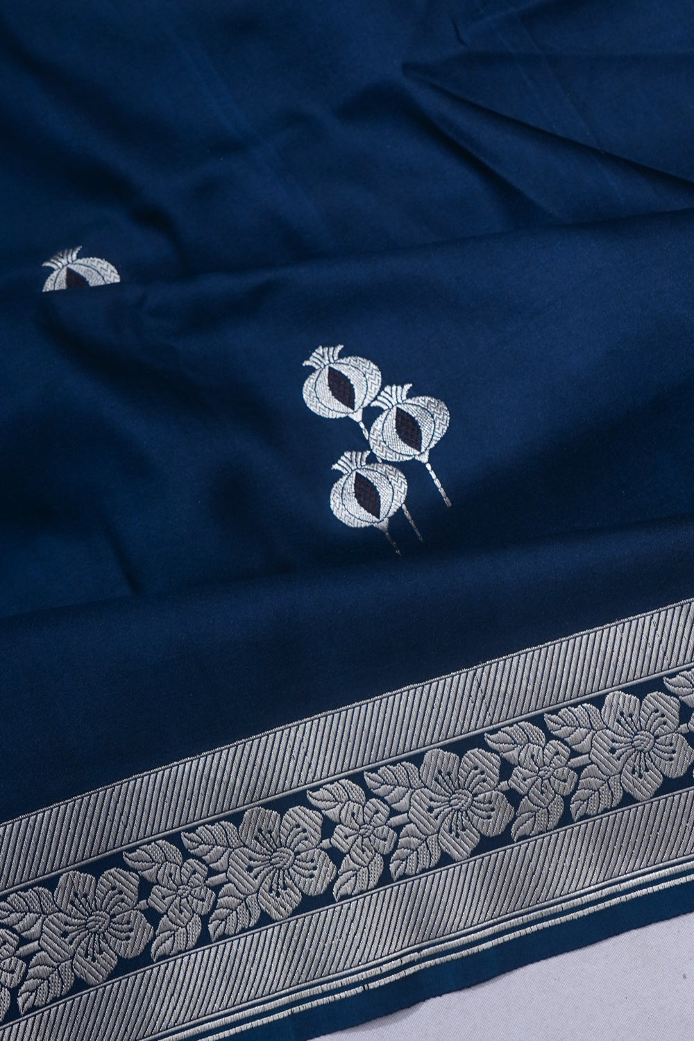 Banarasi Satin Butta Teal Blue Saree