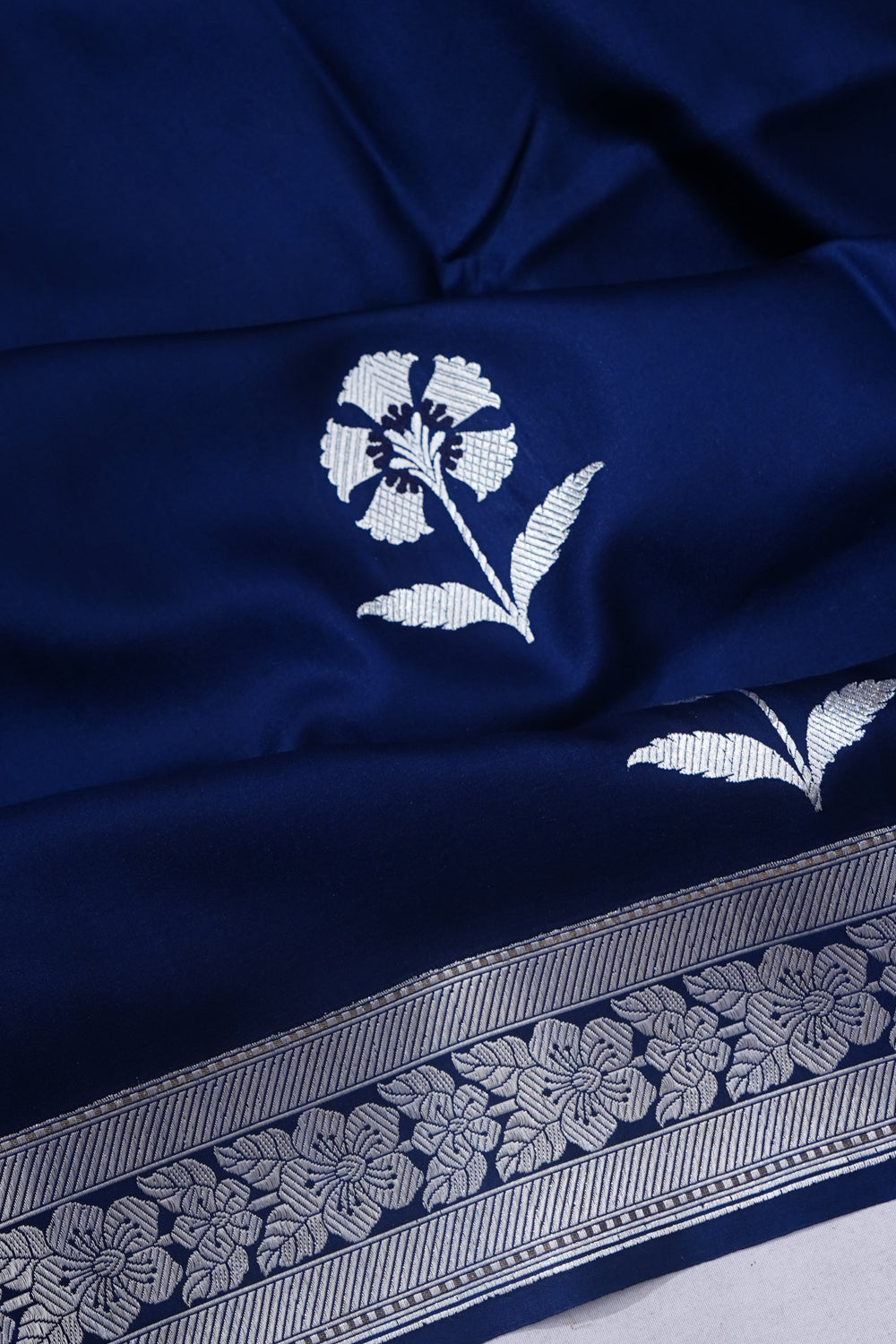 Banarasi Satin Butta Dark Blue Saree