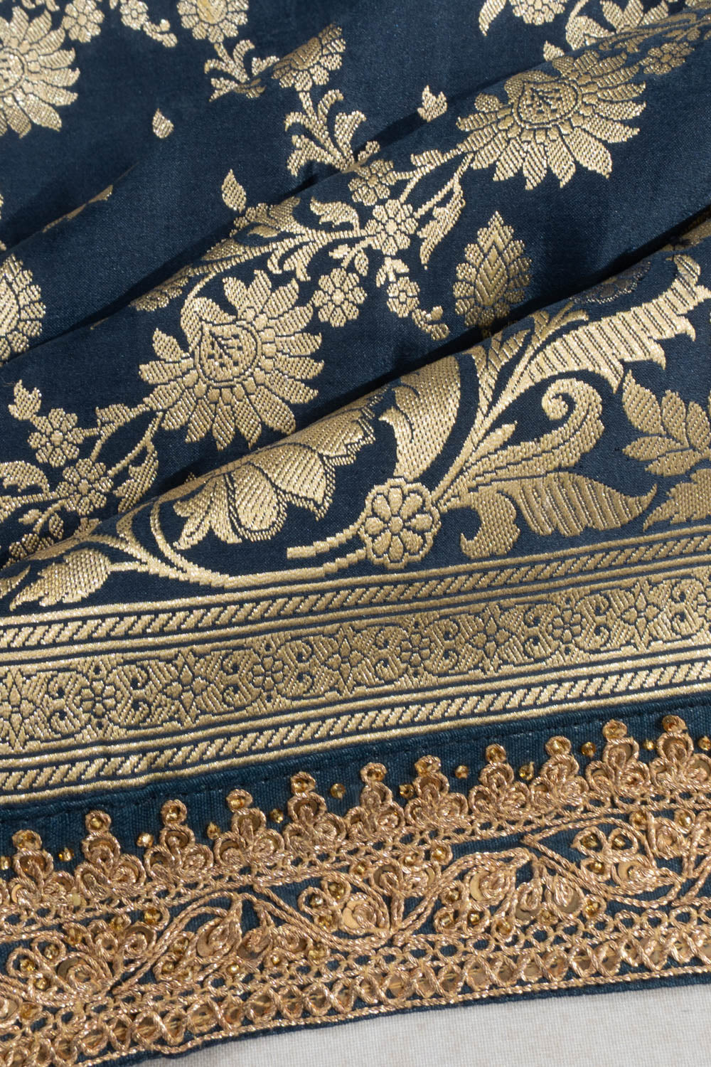 Banarasi Satin Jaal Dark Blue Saree With Embroidery Border