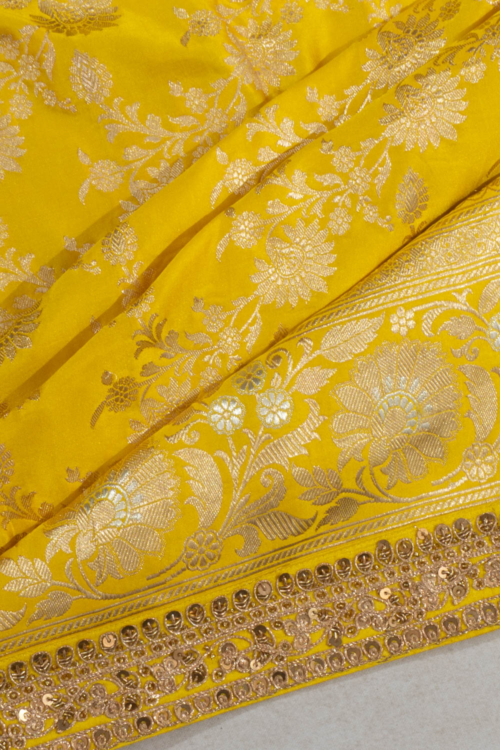 Banarasi Satin Jaal Lemon Yellow Saree With Embroidery Border