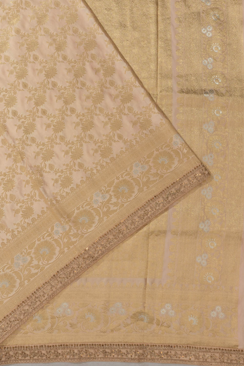 Banarasi Satin Jaal Peach Saree With Embroidery Border