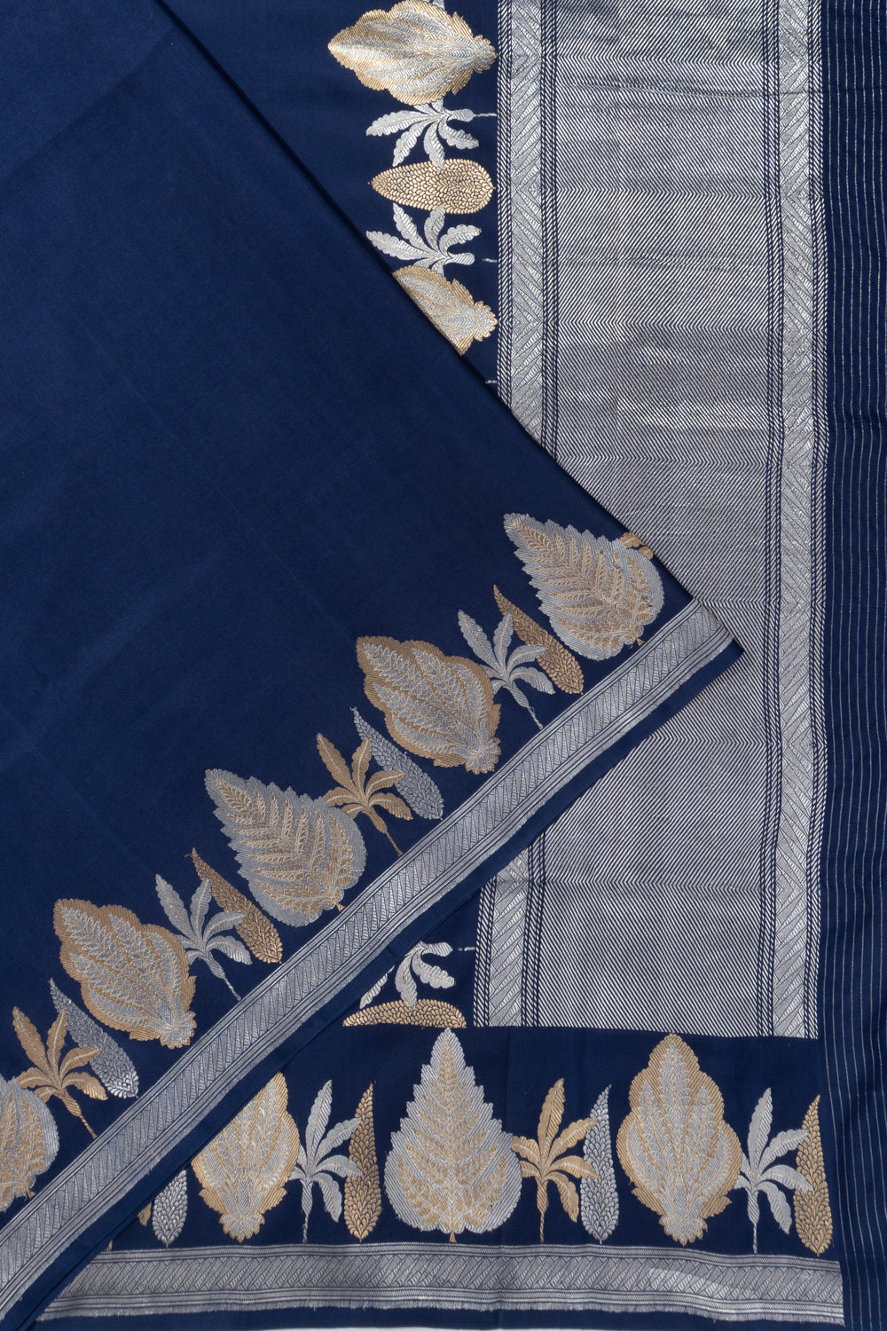 Banarasi Satin Plain Navy Blue Saree