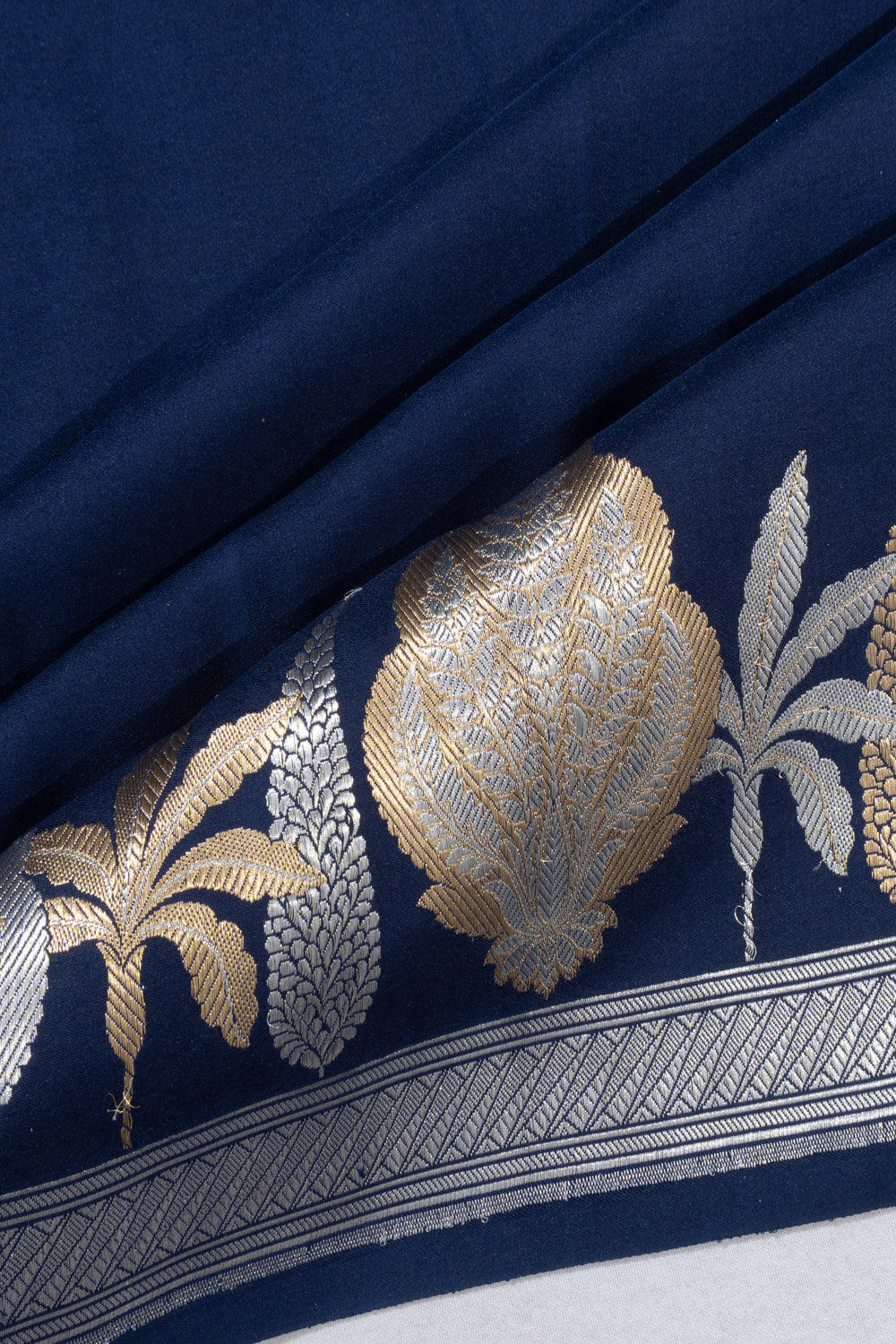 Banarasi Satin Plain Navy Blue Saree
