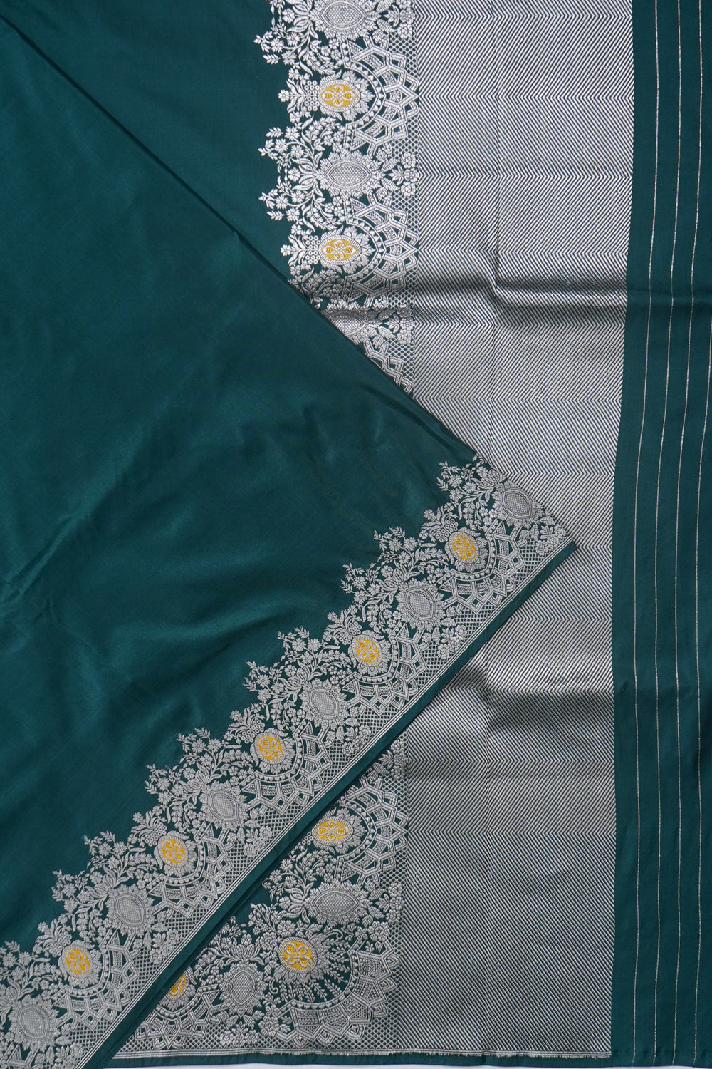 Banarasi Satin Plain Dark Green Saree