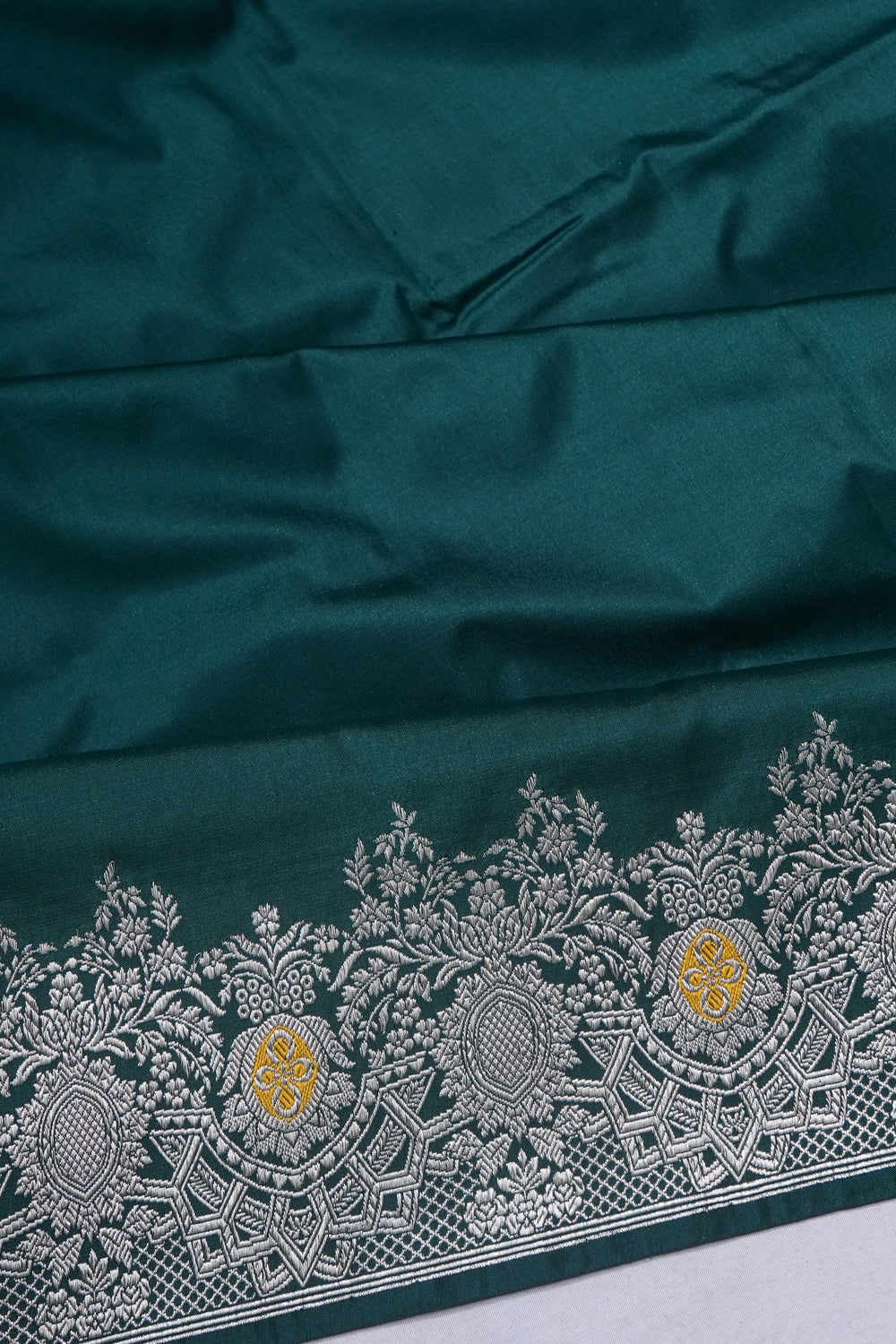 Banarasi Satin Plain Dark Green Saree