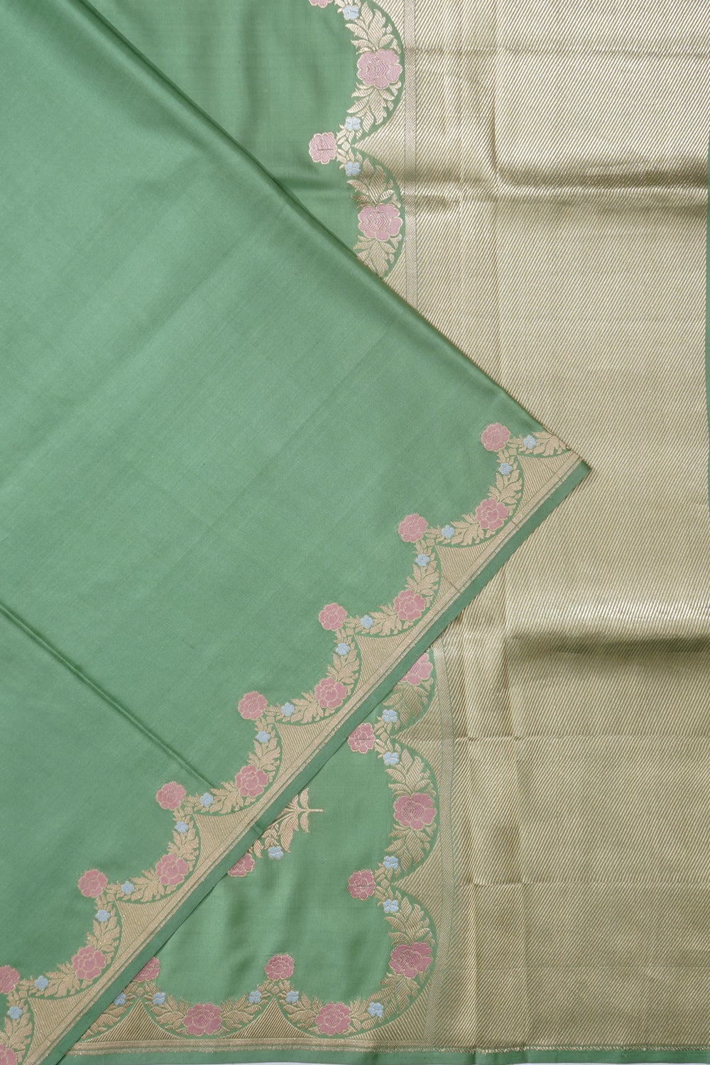 Banarasi Satin Plain Pista Green Saree