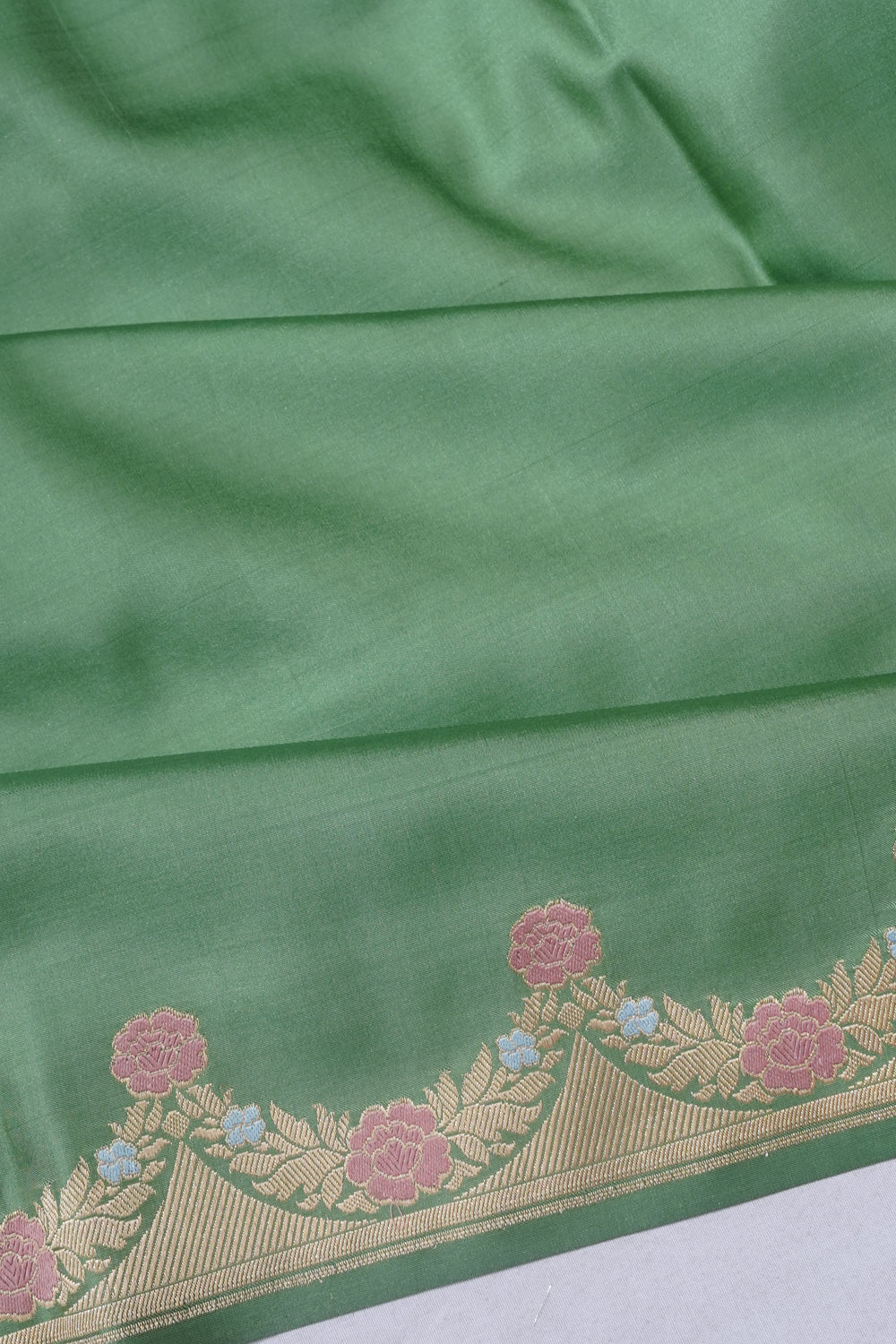 Banarasi Satin Plain Pista Green Saree