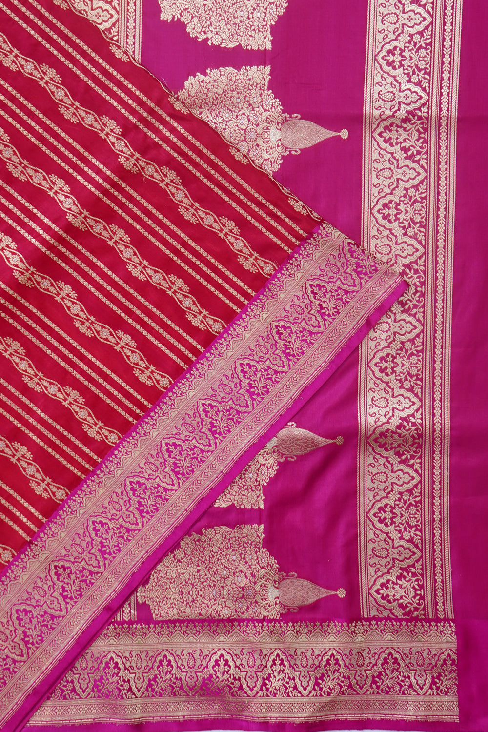 Banarasi Silk Brocade Redish Pink Saree