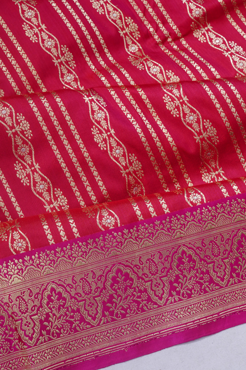 Banarasi Silk Brocade Redish Pink Saree
