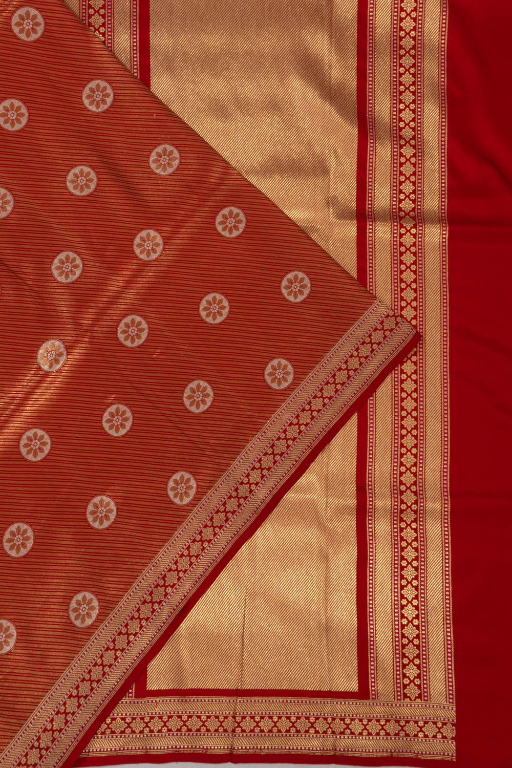 Banarasi Satin Diagonal Lines And Butta Red Saree