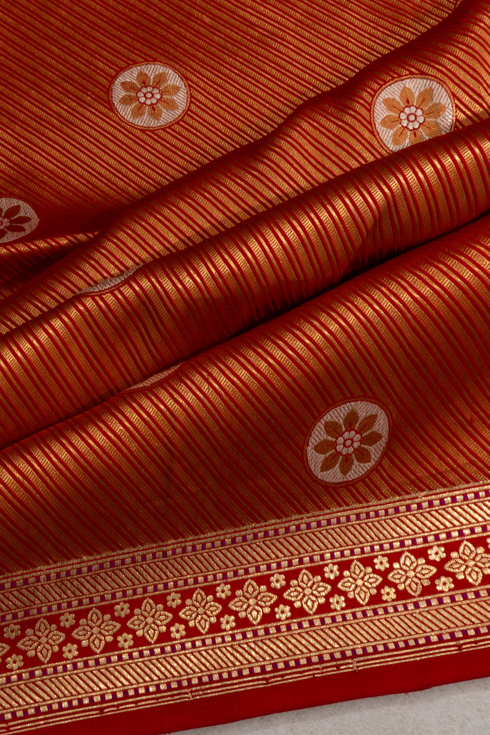 Banarasi Satin Diagonal Lines And Butta Red Saree