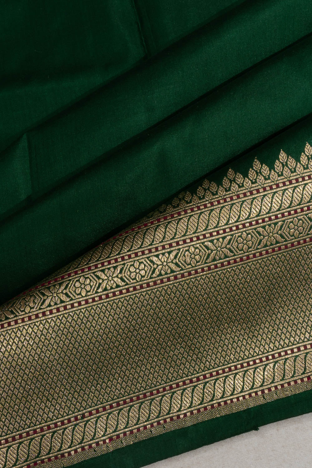 Banarasi Satin Plain Bottle Green Saree